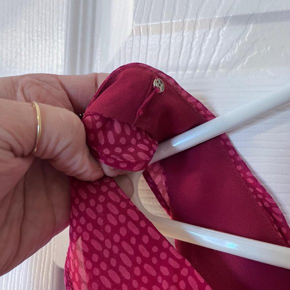 Ann Taylor Petites, Ruffle Tank, Midi Shift Pink Print Silk Dress, 6P - Picture 6 of 6